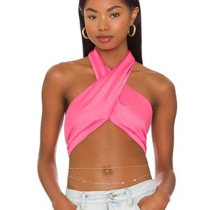 NWT REVOLVE Hot Pink Cross Halter Crop Top